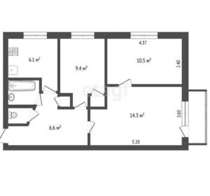 2-к квартира, вторичка, 53м2, 5/5 этаж