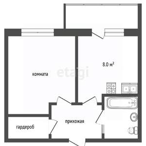 1-к квартира, вторичка, 31м2, 1/8 этаж