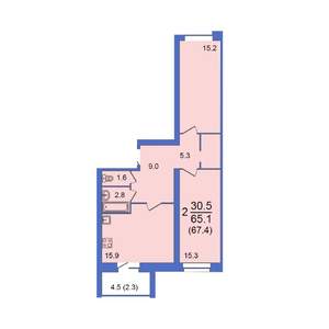 3-к квартира, строящийся дом, 67м2, 5/10 этаж