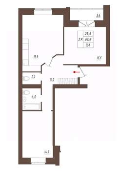 2-к квартира, строящийся дом, 67м2, 3/3 этаж