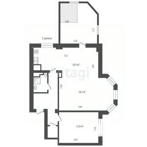 2-к квартира, вторичка, 62м2, 2/2 этаж