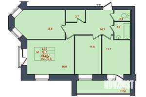 3-к квартира, строящийся дом, 81м2, 6/10 этаж