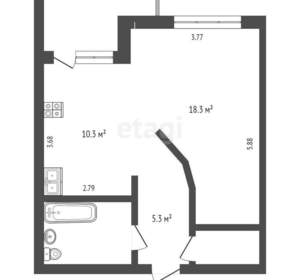 1-к квартира, вторичка, 42м2, 3/12 этаж