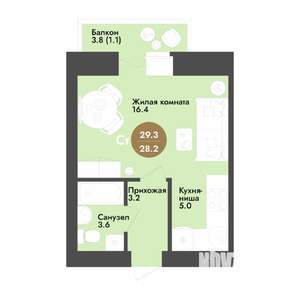 Студия квартира, строящийся дом, 29м2, 11/12 этаж