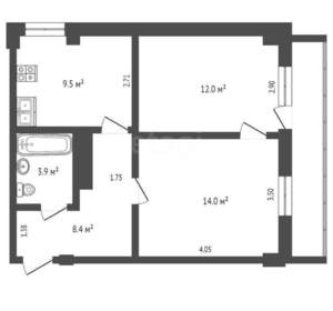 2-к квартира, вторичка, 56м2, 1/9 этаж