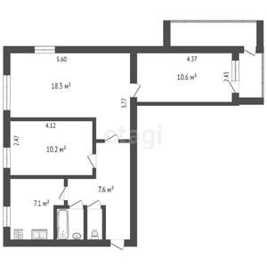 3-к квартира, вторичка, 57м2, 6/9 этаж