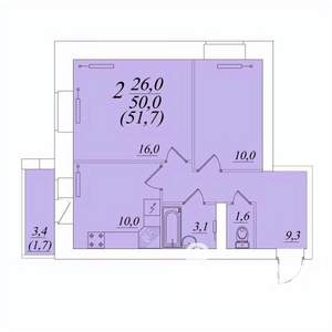 2-к квартира, строящийся дом, 52м2, 10/10 этаж