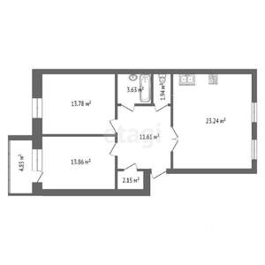 2-к квартира, вторичка, 71м2, 4/4 этаж