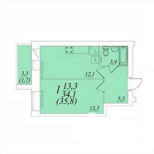 1-к квартира, строящийся дом, 36м2, 10/10 этаж