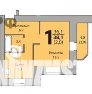 1-к квартира, строящийся дом, 38м2, 11/16 этаж