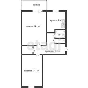 2-к квартира, вторичка, 42м2, 3/5 этаж