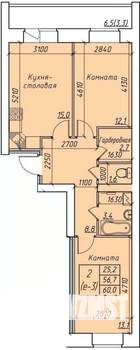 2-к квартира, строящийся дом, 60м2, 5/9 этаж