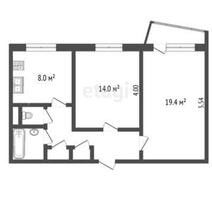 2-к квартира, вторичка, 53м2, 9/9 этаж