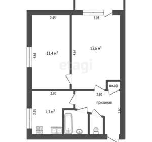 2-к квартира, вторичка, 40м2, 5/5 этаж
