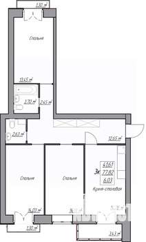 3-к квартира, строящийся дом, 84м2, 2/3 этаж