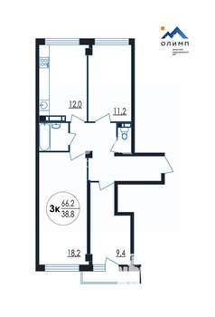 3-к квартира, вторичка, 66м2, 8/10 этаж