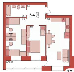 2-к квартира, сданный дом, 72м2, 8/10 этаж