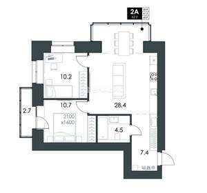 2-к квартира, строящийся дом, 62м2, 4/16 этаж