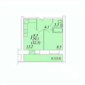 1-к квартира, вторичка, 33м2, 7/10 этаж
