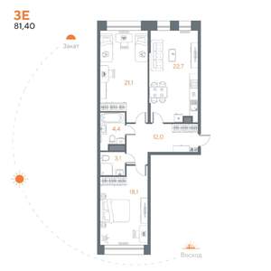 2-к квартира, вторичка, 81м2, 3/8 этаж