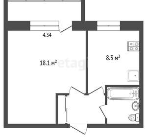 1-к квартира, вторичка, 34м2, 4/5 этаж