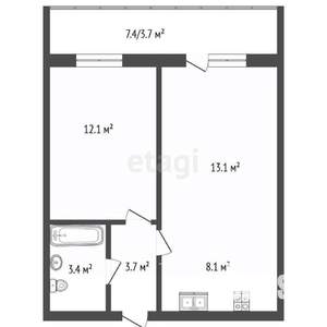 1-к квартира, сданный дом, 44м2, 4/5 этаж