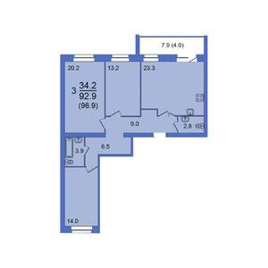 4-к квартира, строящийся дом, 97м2, 9/10 этаж