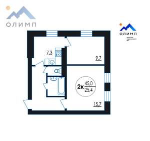 2-к квартира, вторичка, 45м2, 1/4 этаж