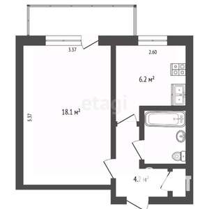 1-к квартира, вторичка, 34м2, 1/5 этаж