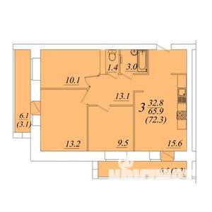 3-к квартира, строящийся дом, 72м2, 4/10 этаж