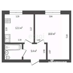 1-к квартира, вторичка, 40м2, 3/3 этаж