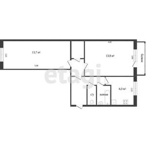 2-к квартира, вторичка, 49м2, 2/5 этаж