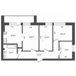 4-к квартира, вторичка, 72м2, 9/9 этаж