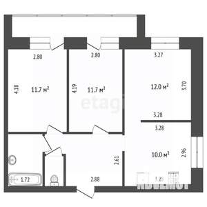 3-к квартира, вторичка, 60м2, 2/10 этаж