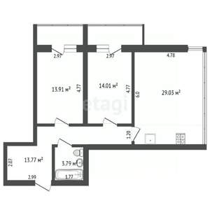 2-к квартира, вторичка, 75м2, 3/8 этаж