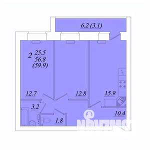 2-к квартира, строящийся дом, 60м2, 1/10 этаж