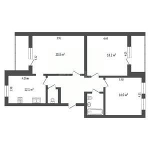 3-к квартира, вторичка, 86м2, 4/5 этаж