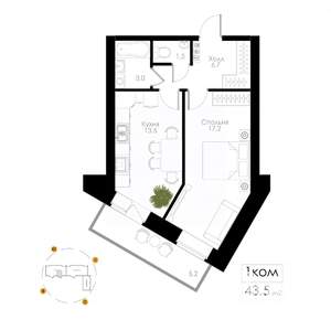 1-к квартира, вторичка, 44м2, 4/6 этаж