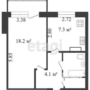 1-к квартира, вторичка, 35м2, 4/5 этаж