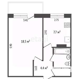 1-к квартира, вторичка, 35м2, 3/5 этаж