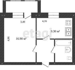 1-к квартира, вторичка, 37м2, 3/12 этаж