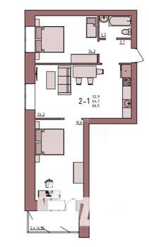 2-к квартира, вторичка, 67м2, 7/10 этаж