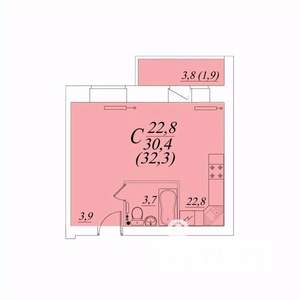 Студия квартира, строящийся дом, 32м2, 10/10 этаж