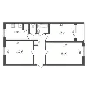 3-к квартира, вторичка, 65м2, 1/5 этаж
