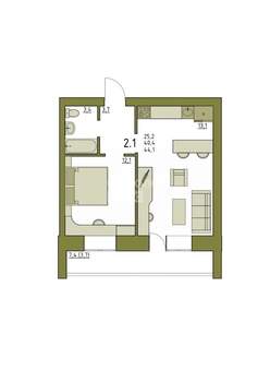 1-к квартира, вторичка, 44м2, 2/5 этаж