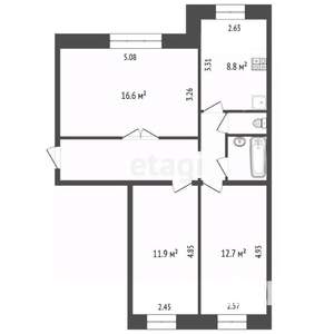 3-к квартира, вторичка, 64м2, 1/9 этаж