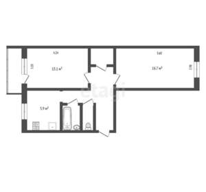2-к квартира, вторичка, 47м2, 2/5 этаж