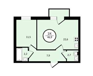 1-к квартира, вторичка, 47м2, 3/3 этаж