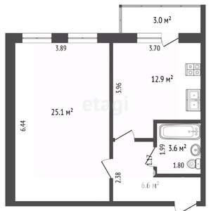 1-к квартира, вторичка, 48м2, 3/5 этаж