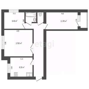 3-к квартира, вторичка, 61м2, 7/9 этаж